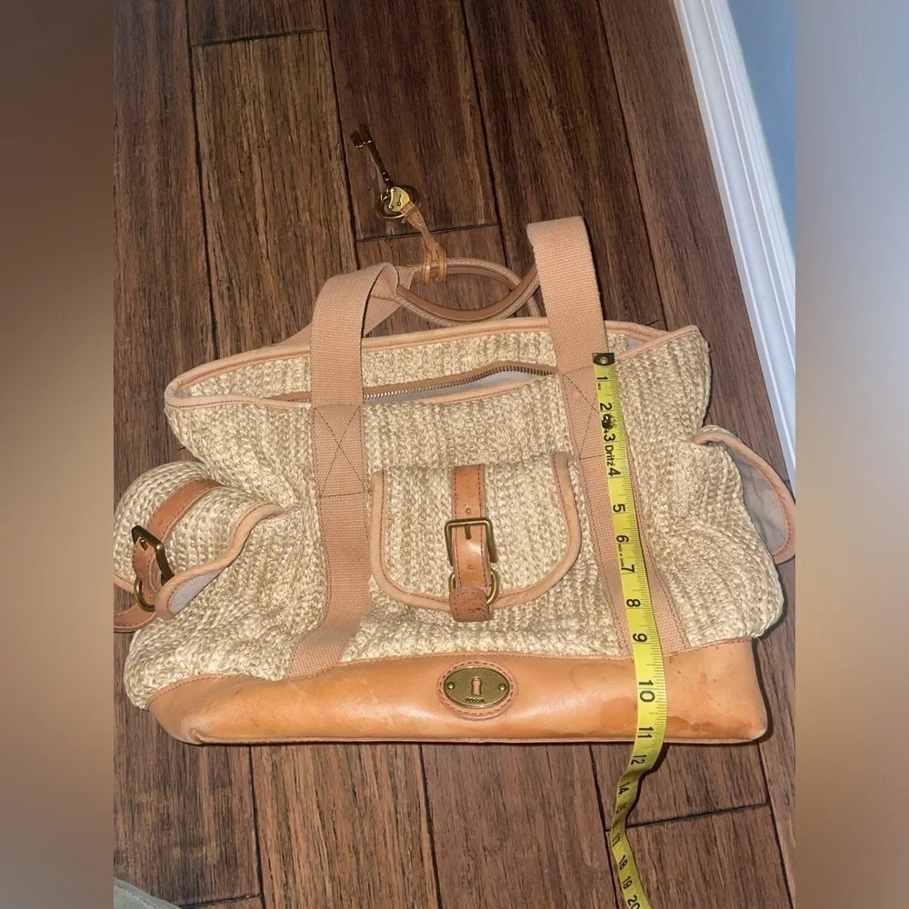 Vintage Woven tote large fossil bag straw bag leather bag canvas shoulder bag